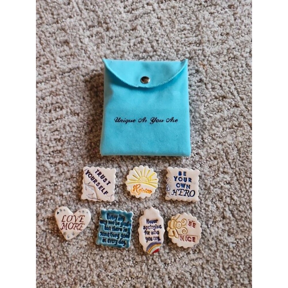 Handmade positive quotes ceramic with blue pouch